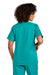 Wonderwink WW4760 Womens WorkFlex Short Sleeve V-Neck Mock Wrap Shirt w/ Pockets Teal Blue Model Back