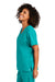Wonderwink WW4760 Womens WorkFlex Short Sleeve V-Neck Mock Wrap Shirt w/ Pockets Teal Blue Model Side