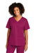 Wonderwink WW4760 Womens WorkFlex Short Sleeve V-Neck Mock Wrap Shirt w/ Pockets Wine Model Front
