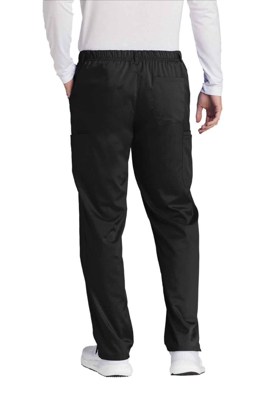 Wonderwink WW5058 Mens Premiere Flex Cargo Pants w/ Pockets Black Model Back