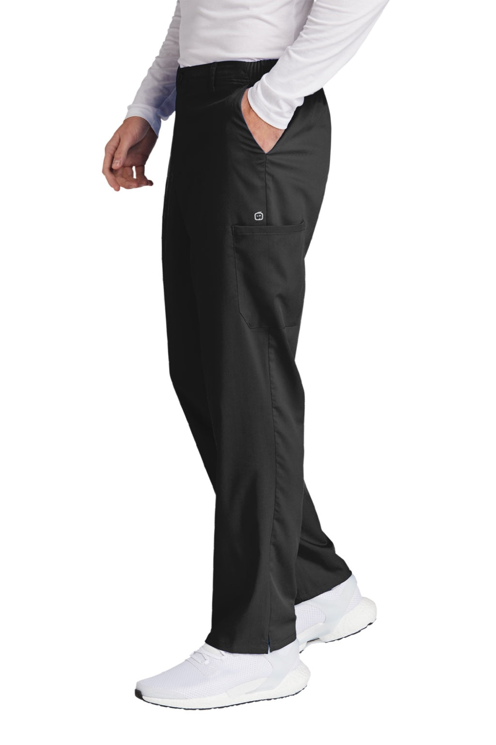 Wonderwink WW5058 Mens Premiere Flex Cargo Pants w/ Pockets Black Model Side