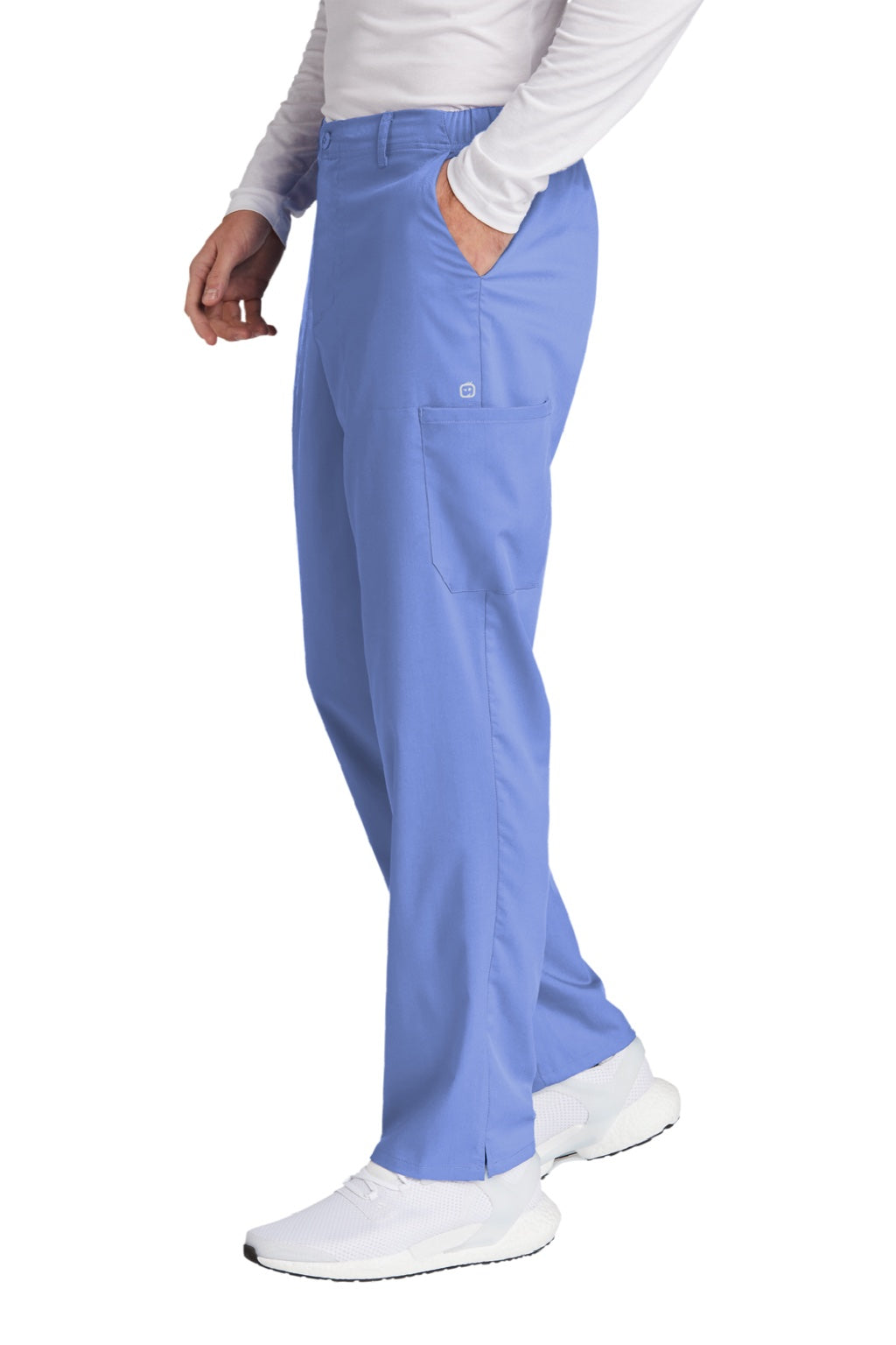 Wonderwink WW5058 Mens Premiere Flex Cargo Pants w/ Pockets Ceil Blue Model Side