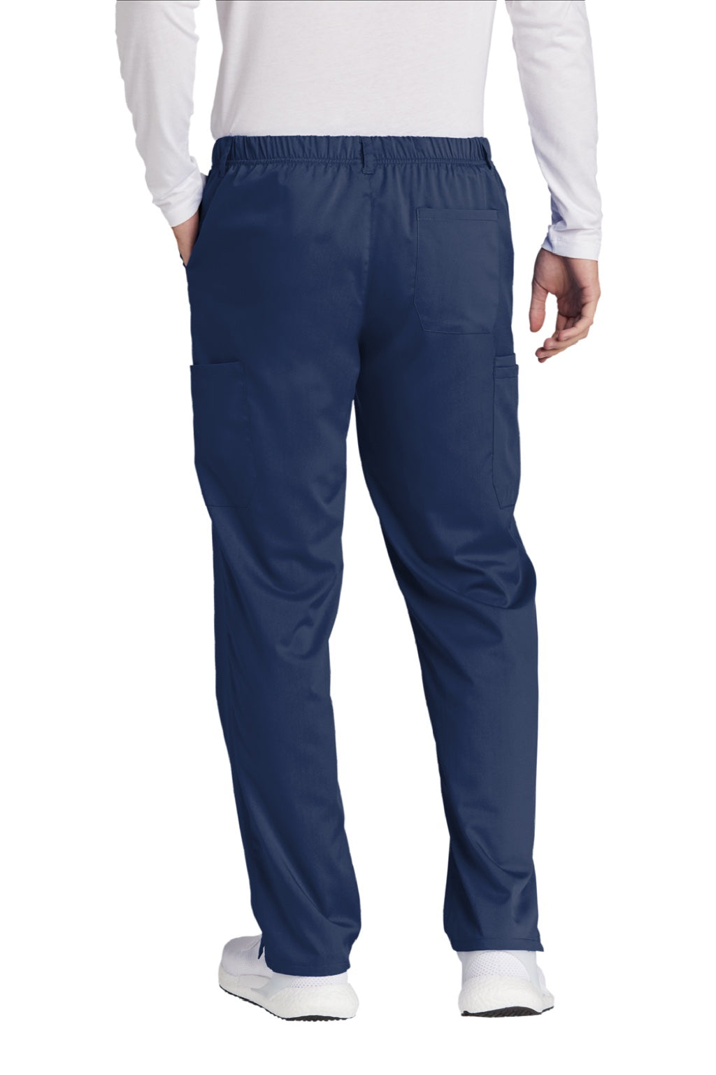 Wonderwink WW5058 Mens Premiere Flex Cargo Pants w/ Pockets Navy Blue Model Back