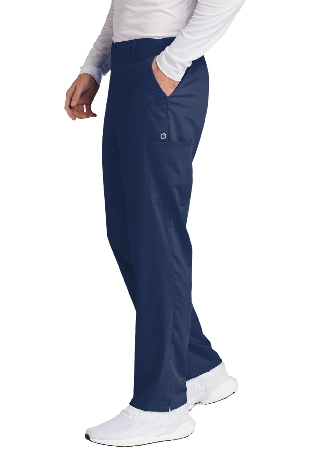 Wonderwink WW5058 Mens Premiere Flex Cargo Pants w/ Pockets Navy Blue Model Side