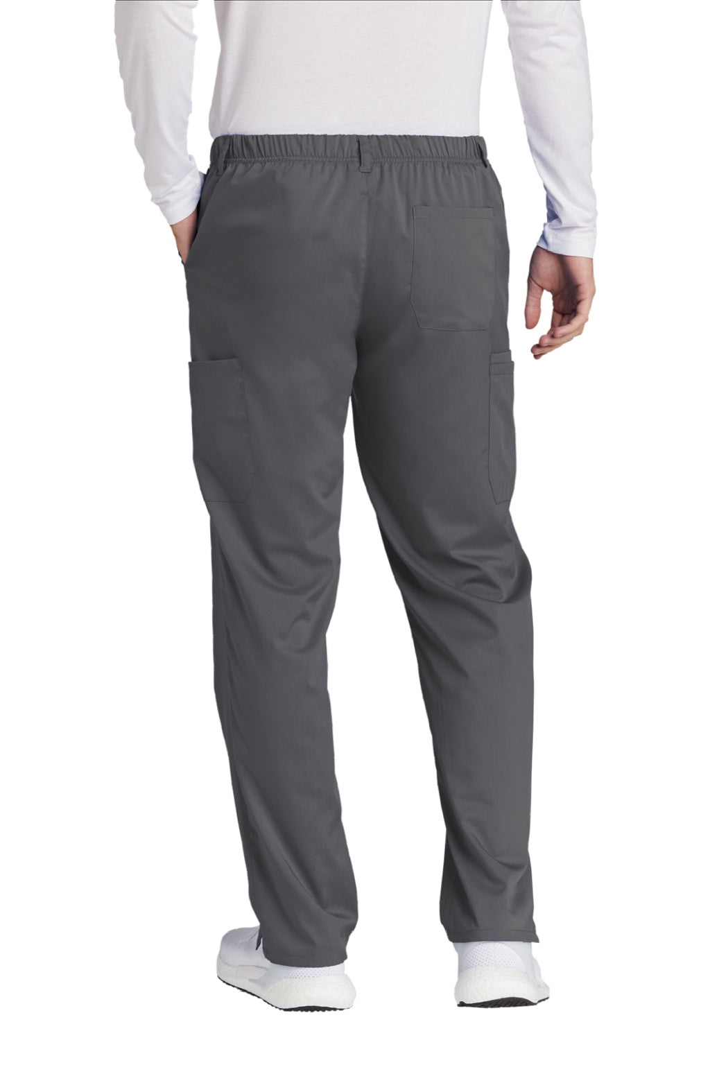 Wonderwink WW5058 Mens Premiere Flex Cargo Pants w/ Pockets Pewter Grey Model Back