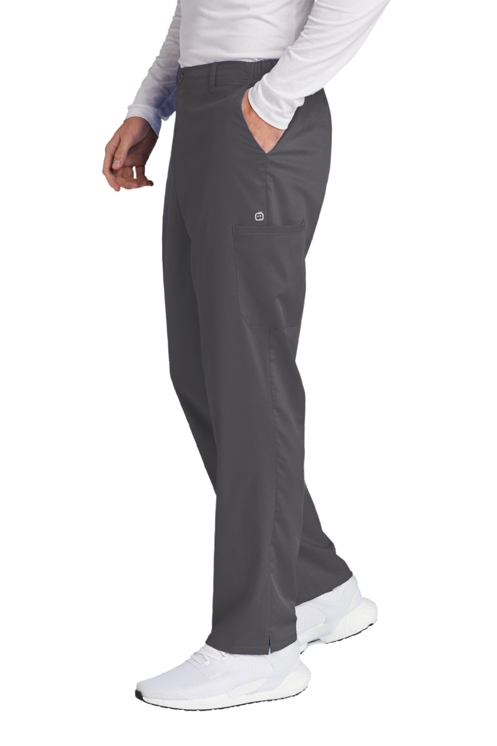 Wonderwink WW5058 Mens Premiere Flex Cargo Pants w/ Pockets Pewter Grey Model Side