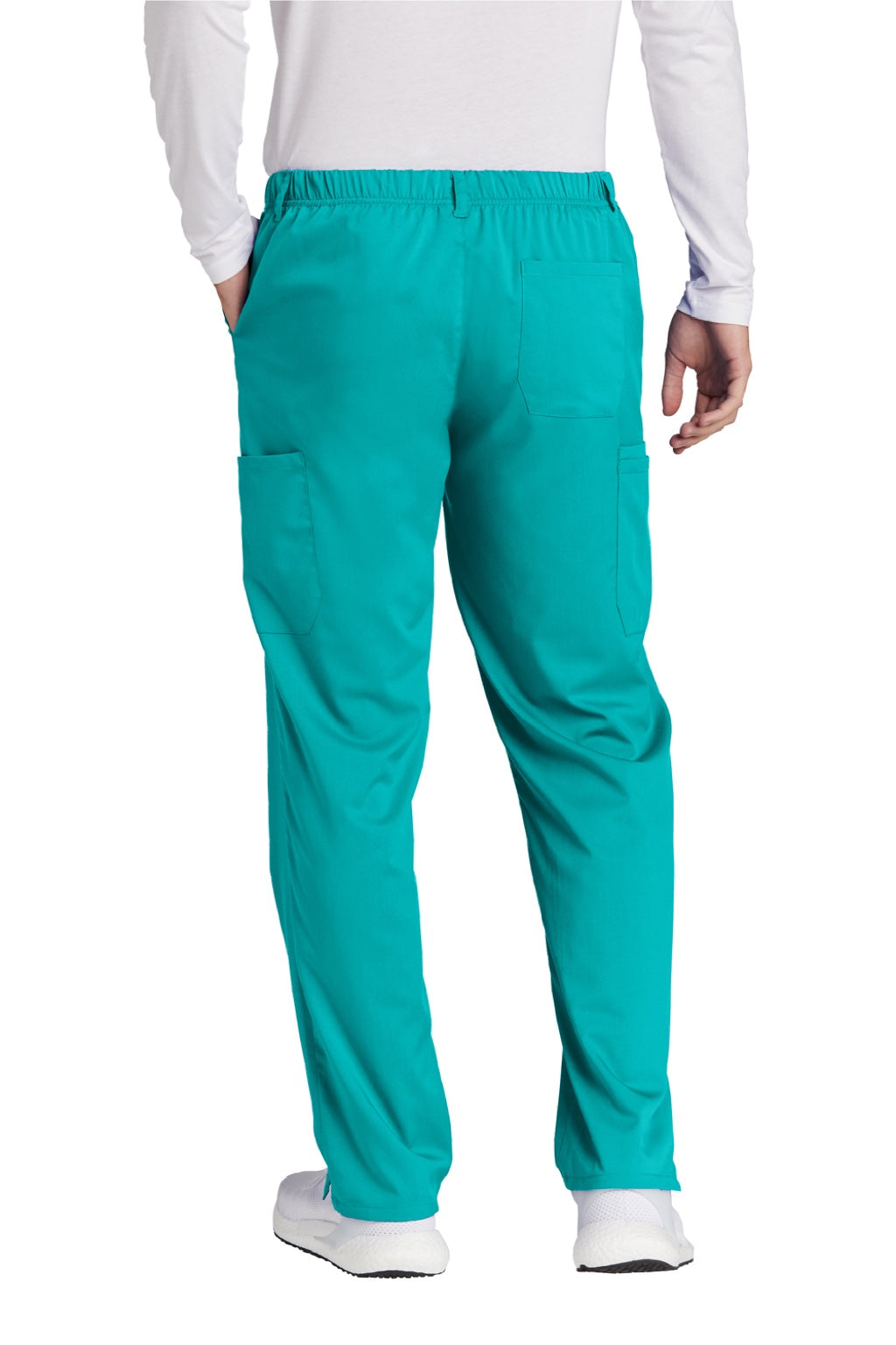 Wonderwink WW5058 Mens Premiere Flex Cargo Pants w/ Pockets Teal Blue Model Back