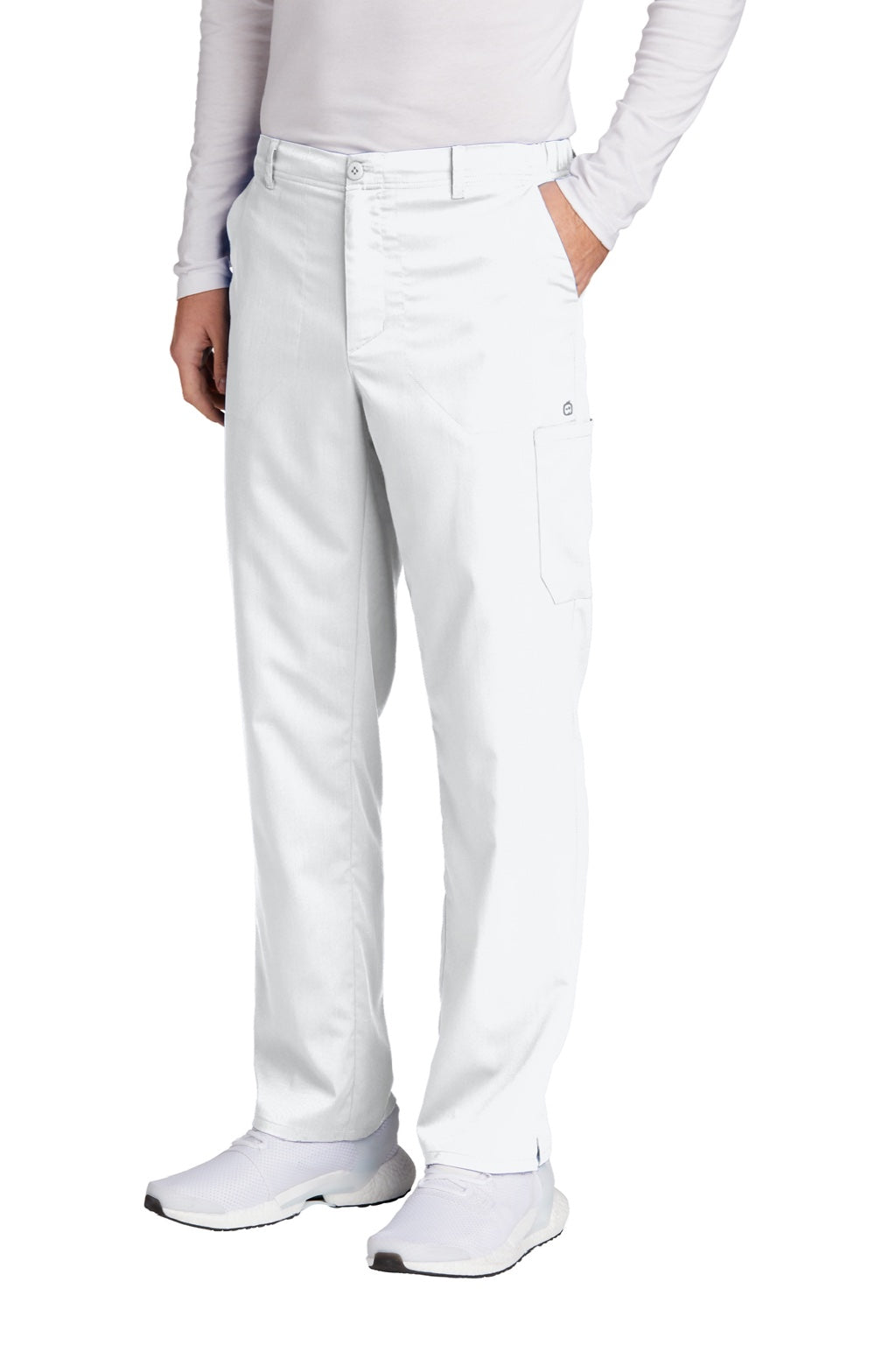 Wonderwink WW5058 Mens Premiere Flex Cargo Pants w/ Pockets White Model 3Q