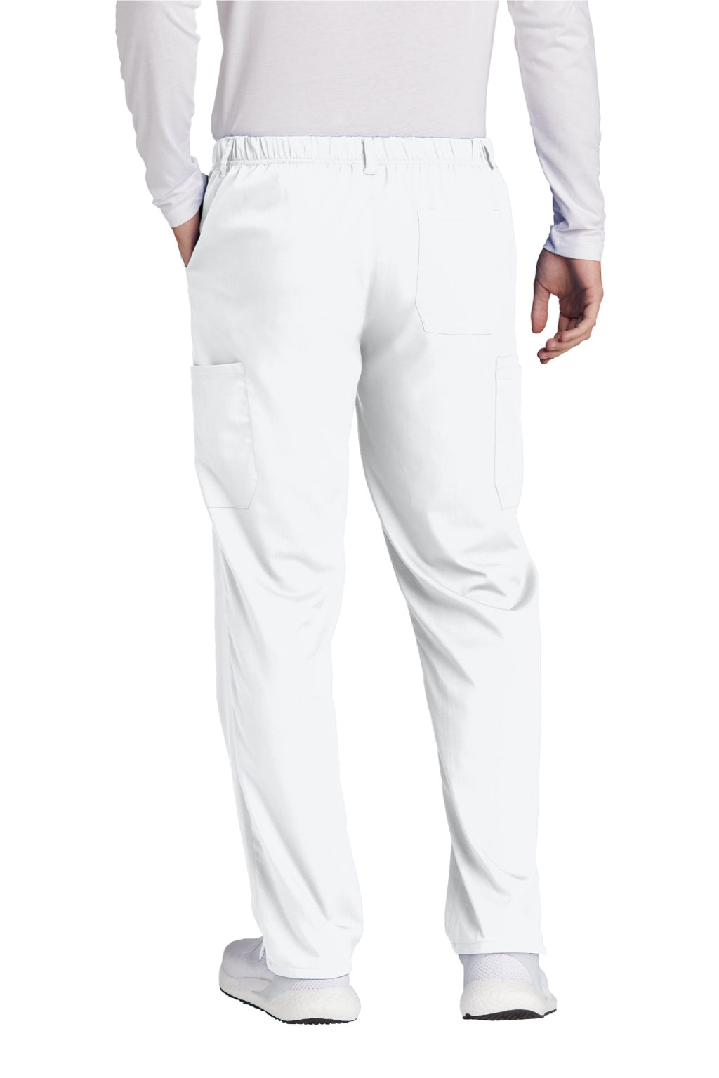 Wonderwink WW5058 Mens Premiere Flex Cargo Pants w/ Pockets White Model Back