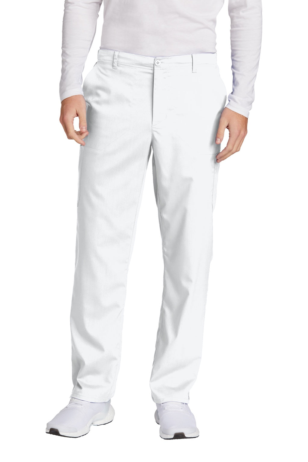 Wonderwink WW5058 Mens Premiere Flex Cargo Pants w/ Pockets White Model Front