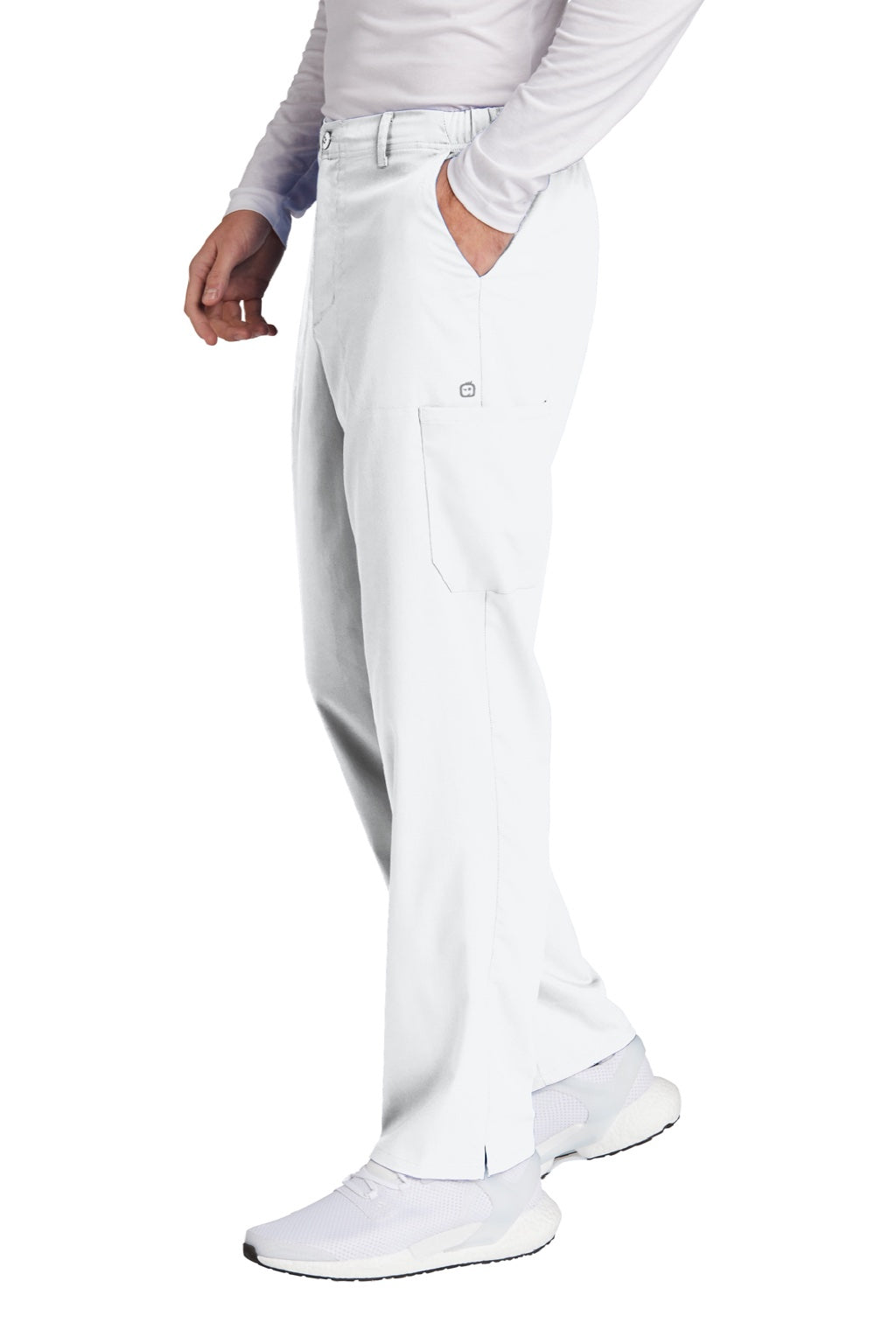 Wonderwink WW5058 Mens Premiere Flex Cargo Pants w/ Pockets White Model Side