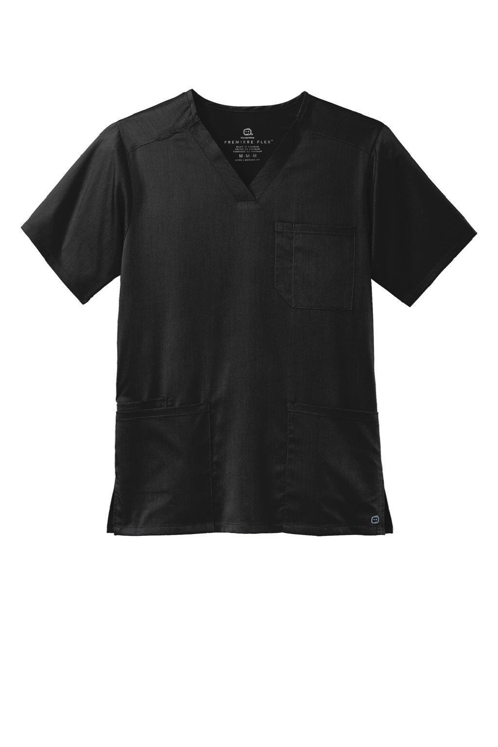 Wonderwink WW5068 Mens Premiere Flex Short Sleeve V-Neck Shirt w/ Pockets Black Flat Front