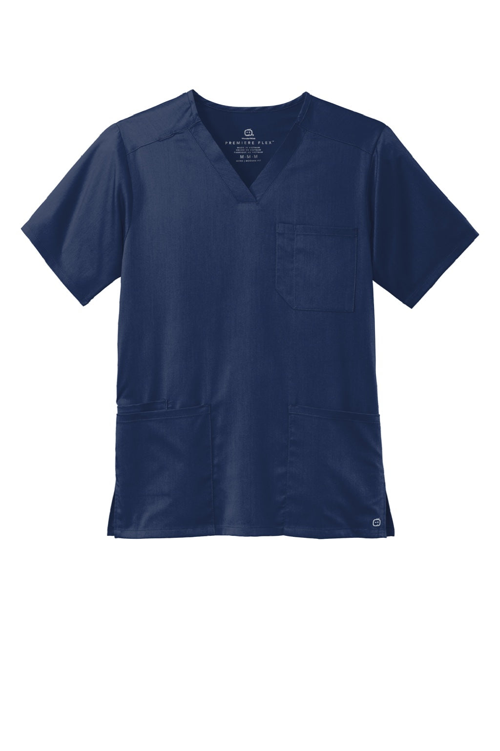 Wonderwink WW5068 Mens Premiere Flex Short Sleeve V-Neck Shirt w/ Pockets Navy Blue Flat Front