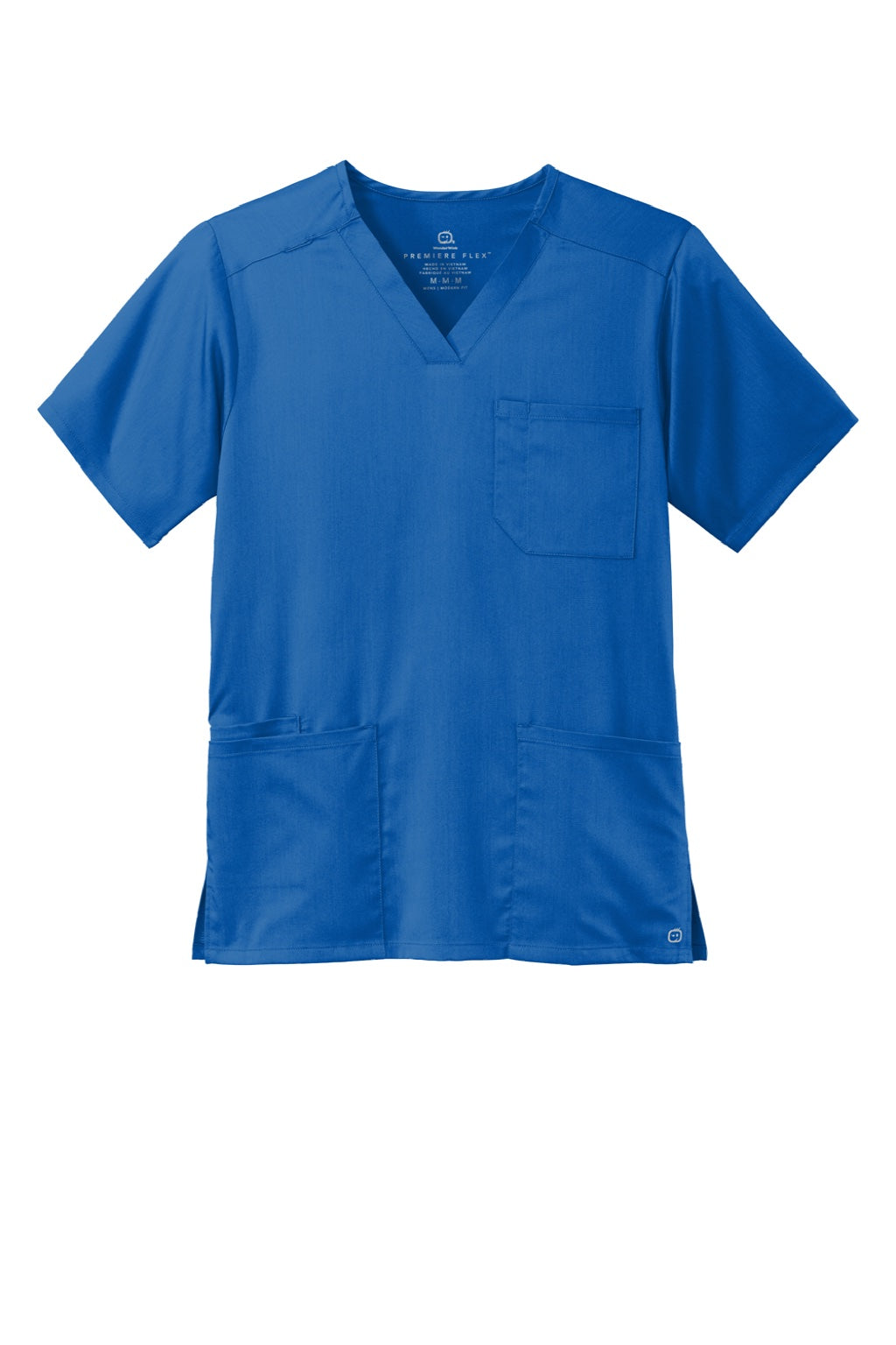 Wonderwink WW5068 Mens Premiere Flex Short Sleeve V-Neck Shirt w/ Pockets Royal Blue Flat Front