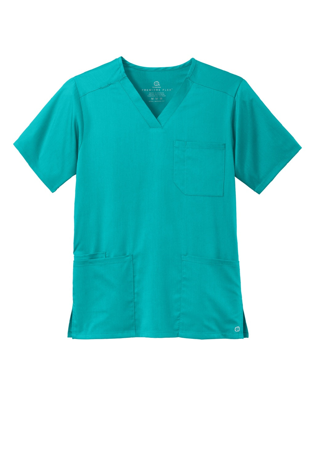 Wonderwink WW5068 Mens Premiere Flex Short Sleeve V-Neck Shirt w/ Pockets Teal Blue Flat Front