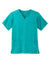 Wonderwink WW5068 Mens Premiere Flex Short Sleeve V-Neck Shirt w/ Pockets Teal Blue Flat Front