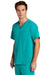 Wonderwink WW5068 Mens Premiere Flex Short Sleeve V-Neck Shirt w/ Pockets Teal Blue Model 3Q
