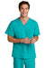 Wonderwink WW5068 Mens Premiere Flex Short Sleeve V-Neck Shirt w/ Pockets Teal Blue Model Front