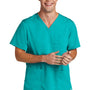 Wonderwink Mens Premiere Flex Short Sleeve V-Neck Shirt w/ Pockets - Teal Blue