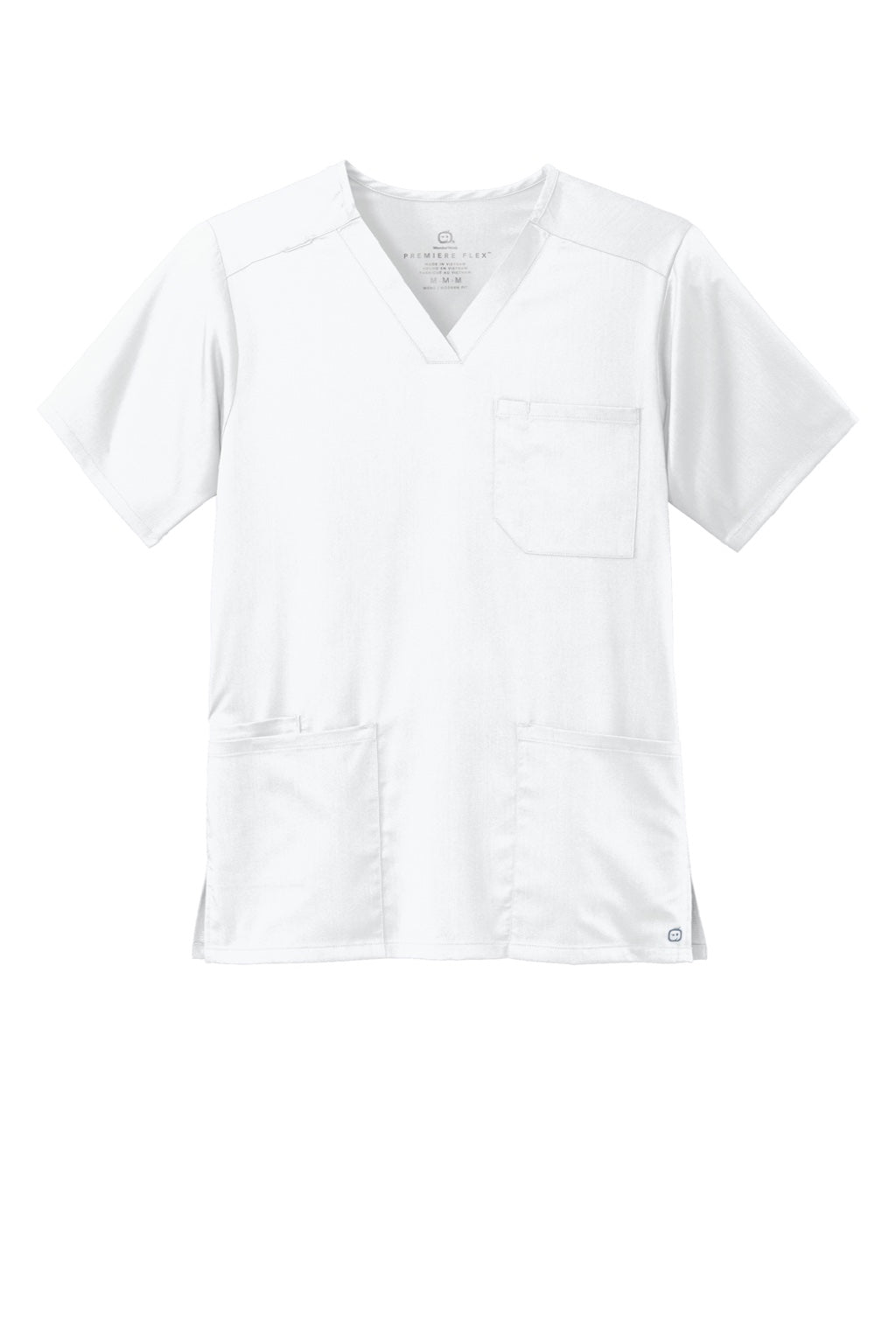Wonderwink WW5068 Mens Premiere Flex Short Sleeve V-Neck Shirt w/ Pockets White Flat Front