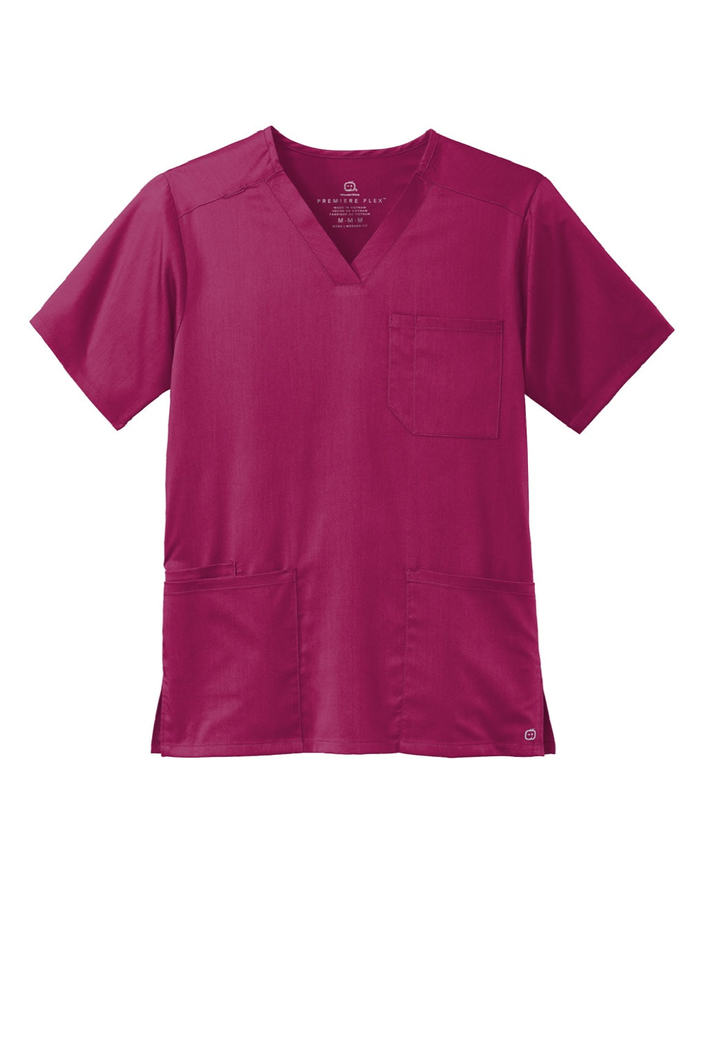 Wonderwink WW5068 Mens Premiere Flex Short Sleeve V-Neck Shirt w/ Pockets Wine Flat Front