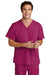 Wonderwink WW5068 Mens Premiere Flex Short Sleeve V-Neck Shirt w/ Pockets Wine Model Front
