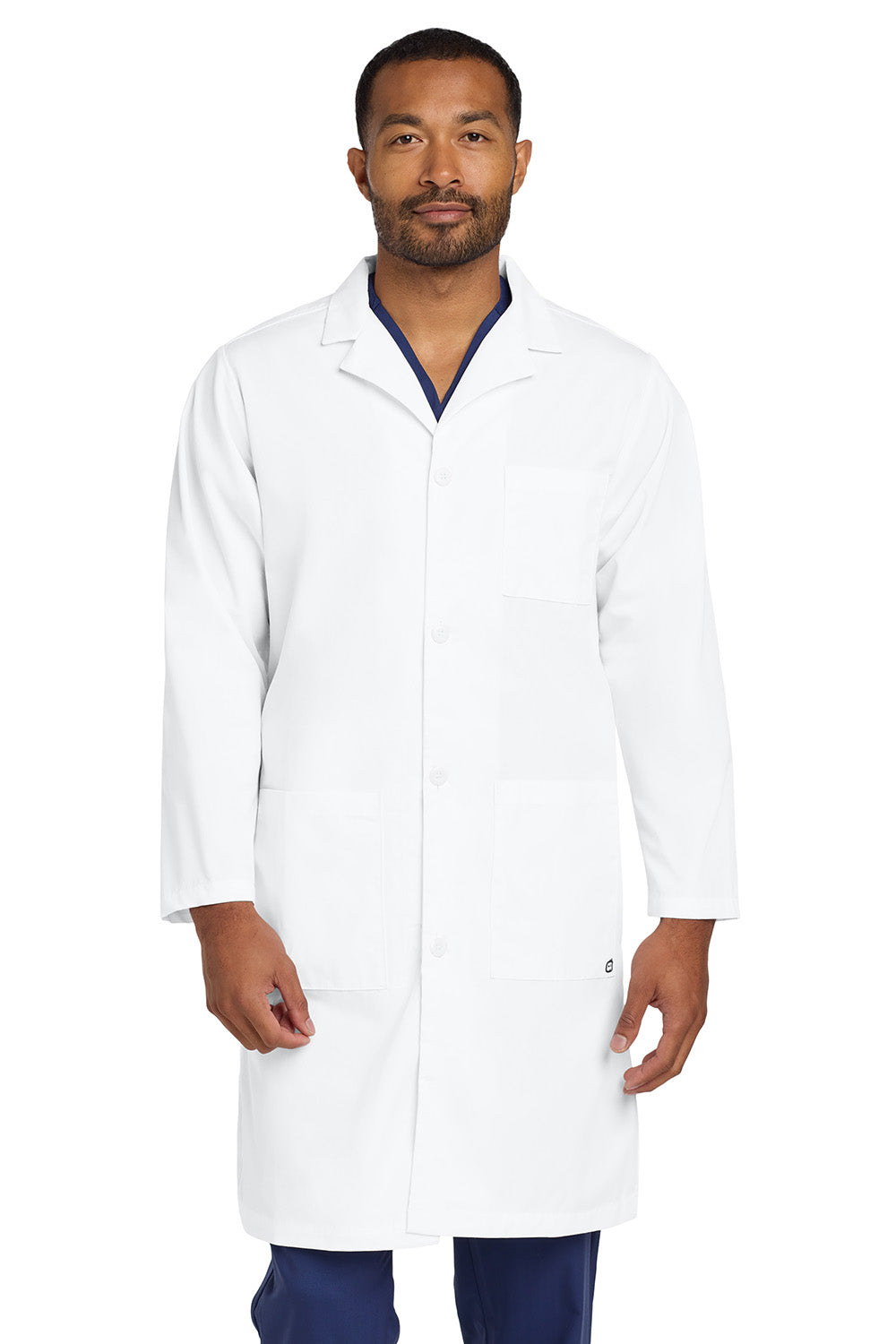 WonderWink WW5172 Mens Long Lab Coat White Model Front