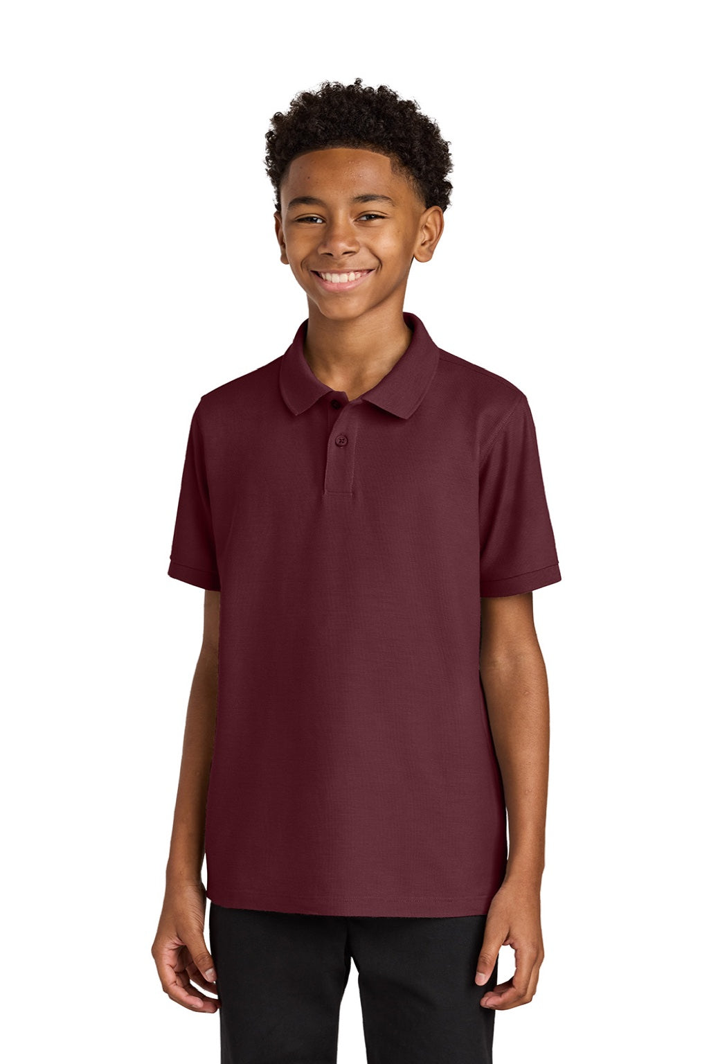 Port Authority Y200 Youth Wearever Signature Pique Short Sleeve Polo Shirt Burgundy Model Front