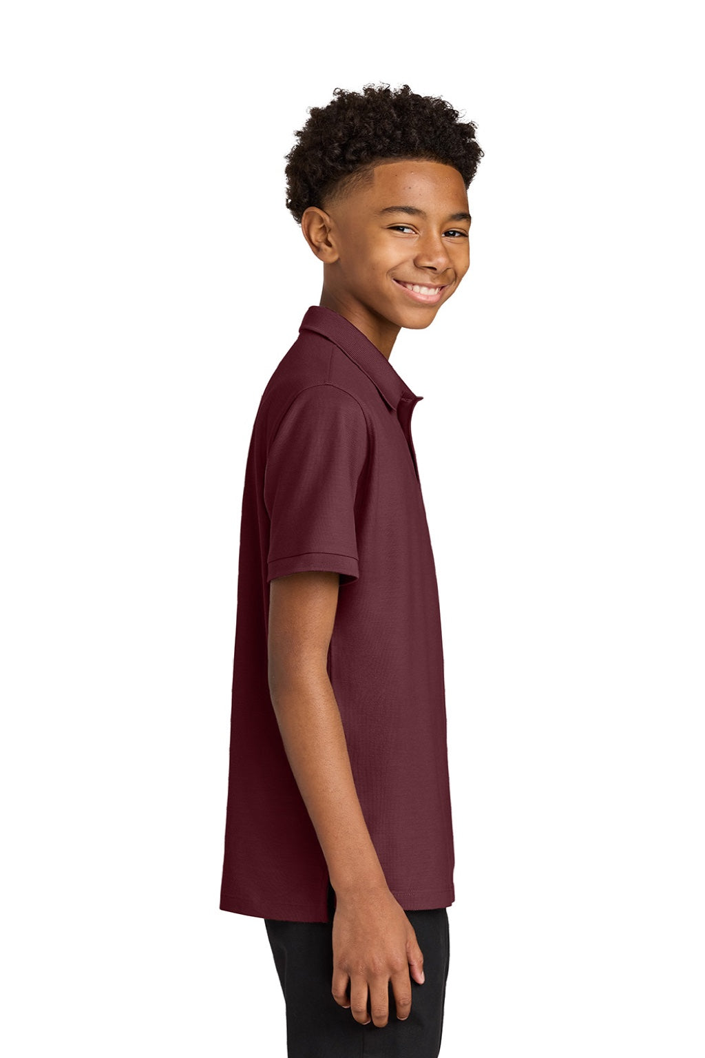 Port Authority Y200 Youth Wearever Signature Pique Short Sleeve Polo Shirt Burgundy Model Side