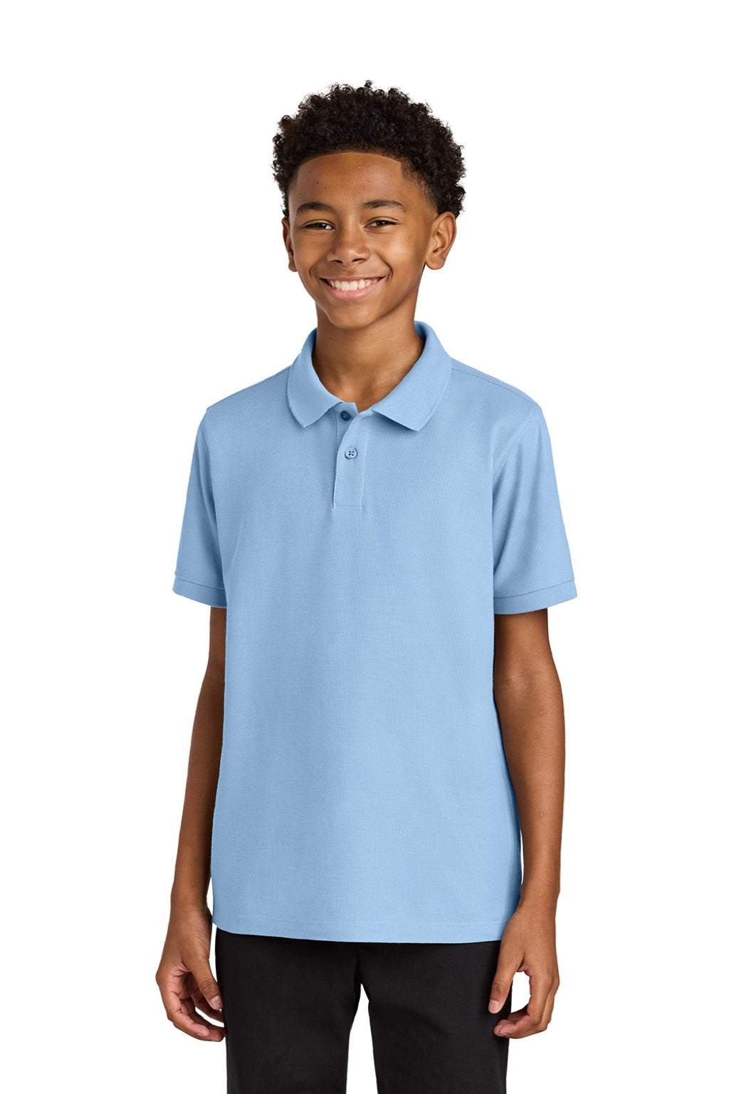 Port Authority Y200 Youth Wearever Signature Pique Short Sleeve Polo Shirt Cloud Blue Model Front