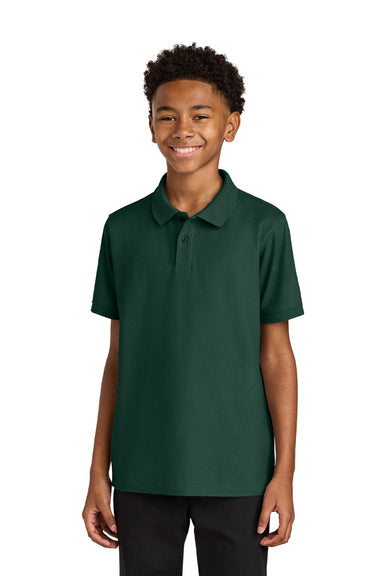 Port Authority Y200 Youth Wearever Signature Pique Short Sleeve Polo Shirt Dark Green Model Front
