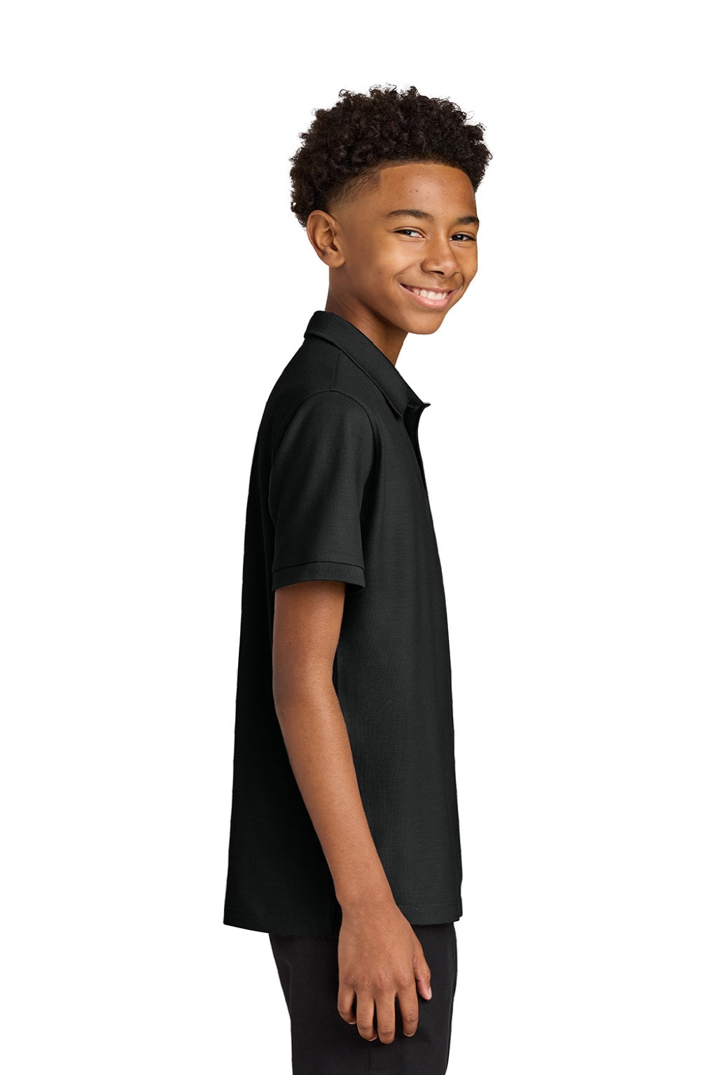 Port Authority Y200 Youth Wearever Signature Pique Short Sleeve Polo Shirt Deep Black Model Side