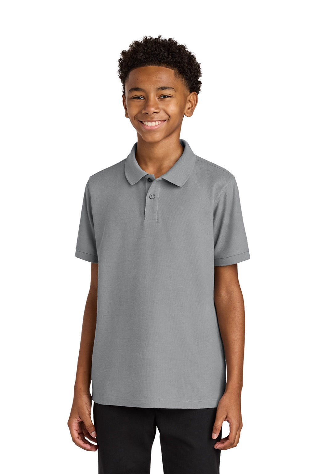 Port Authority Y200 Youth Wearever Signature Pique Short Sleeve Polo Shirt Gusty Grey Model Front
