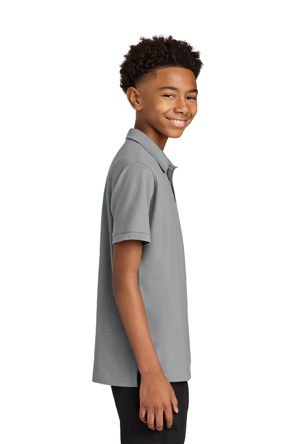 Port Authority Y200 Youth Wearever Signature Pique Short Sleeve Polo Shirt Gusty Grey Model Side