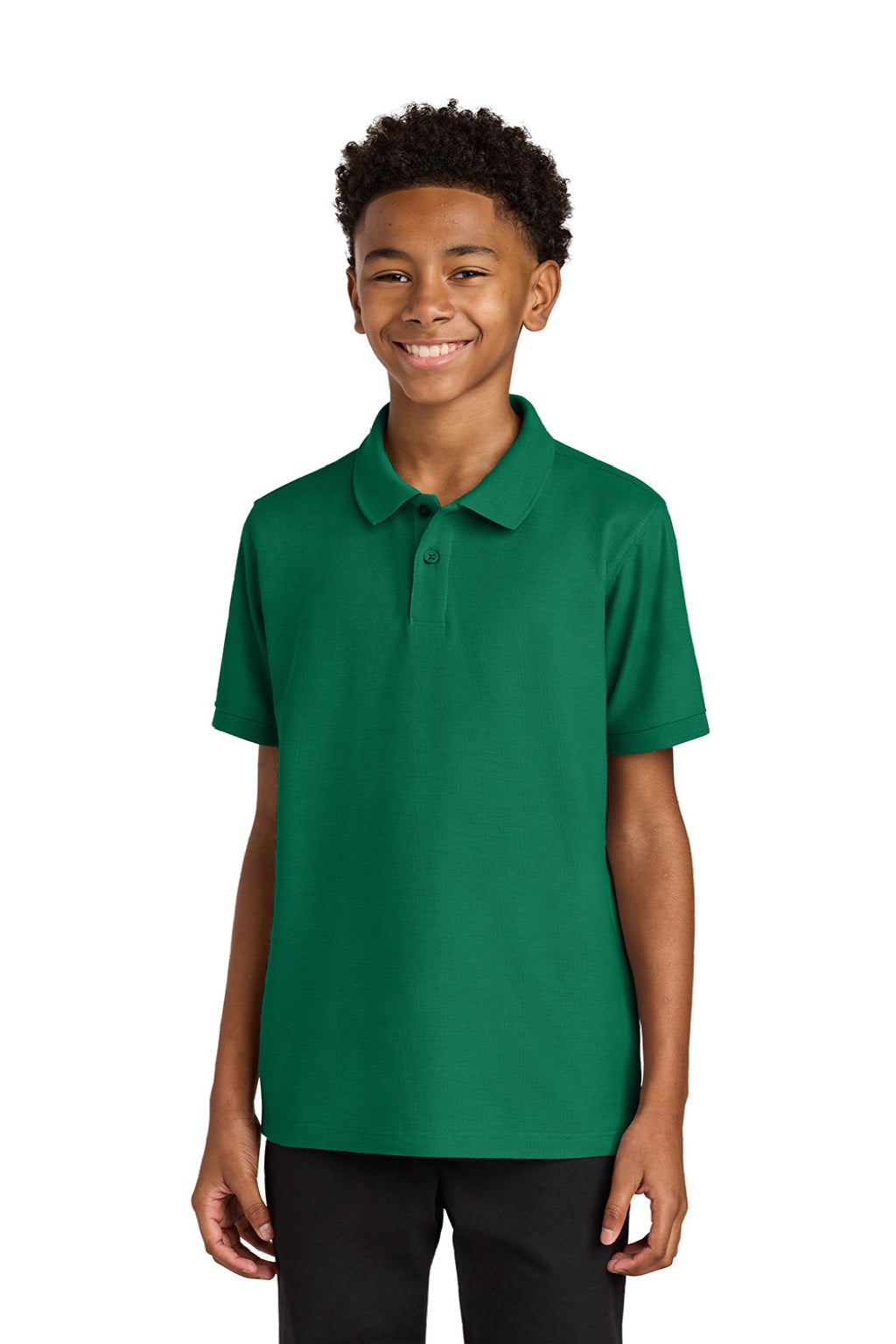 Port Authority Y200 Youth Wearever Signature Pique Short Sleeve Polo Shirt Kelly Green Model Front
