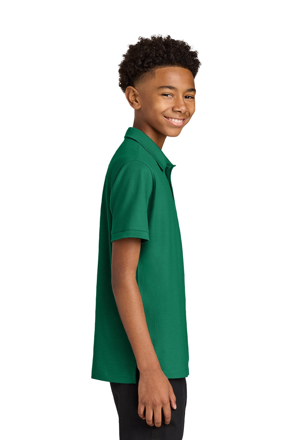 Port Authority Y200 Youth Wearever Signature Pique Short Sleeve Polo Shirt Kelly Green Model Side