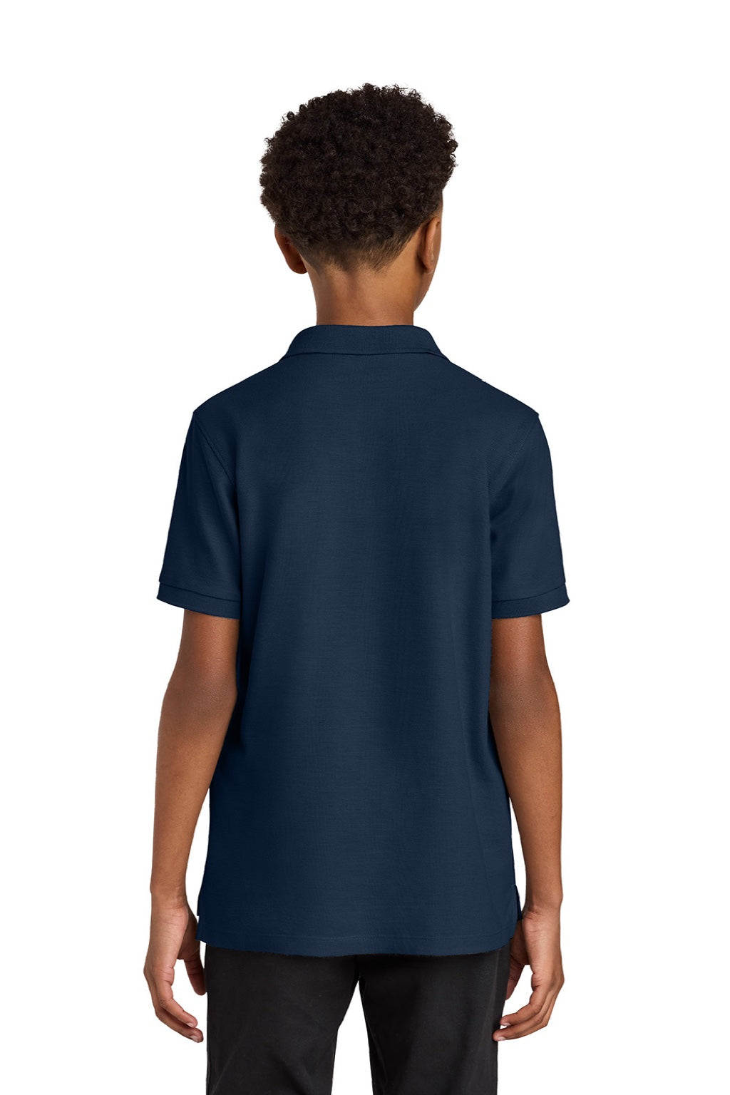 Port Authority Y200 Youth Wearever Signature Pique Short Sleeve Polo Shirt River Navy Blue Model Back