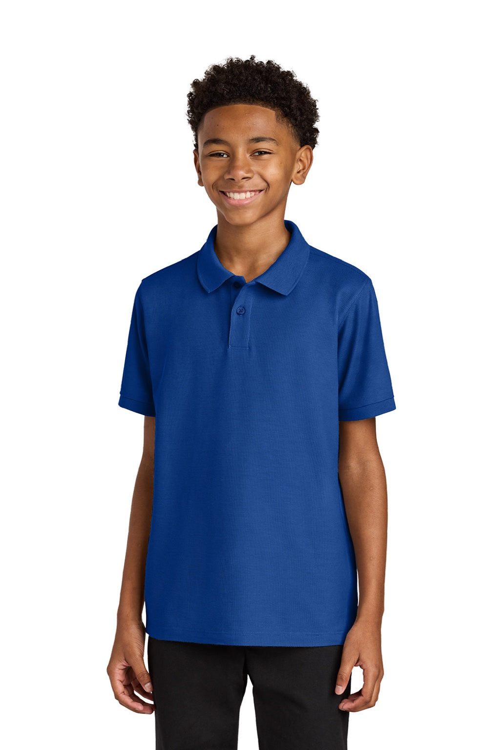 Port Authority Y200 Youth Wearever Signature Pique Short Sleeve Polo Shirt True Royal Blue Model Front