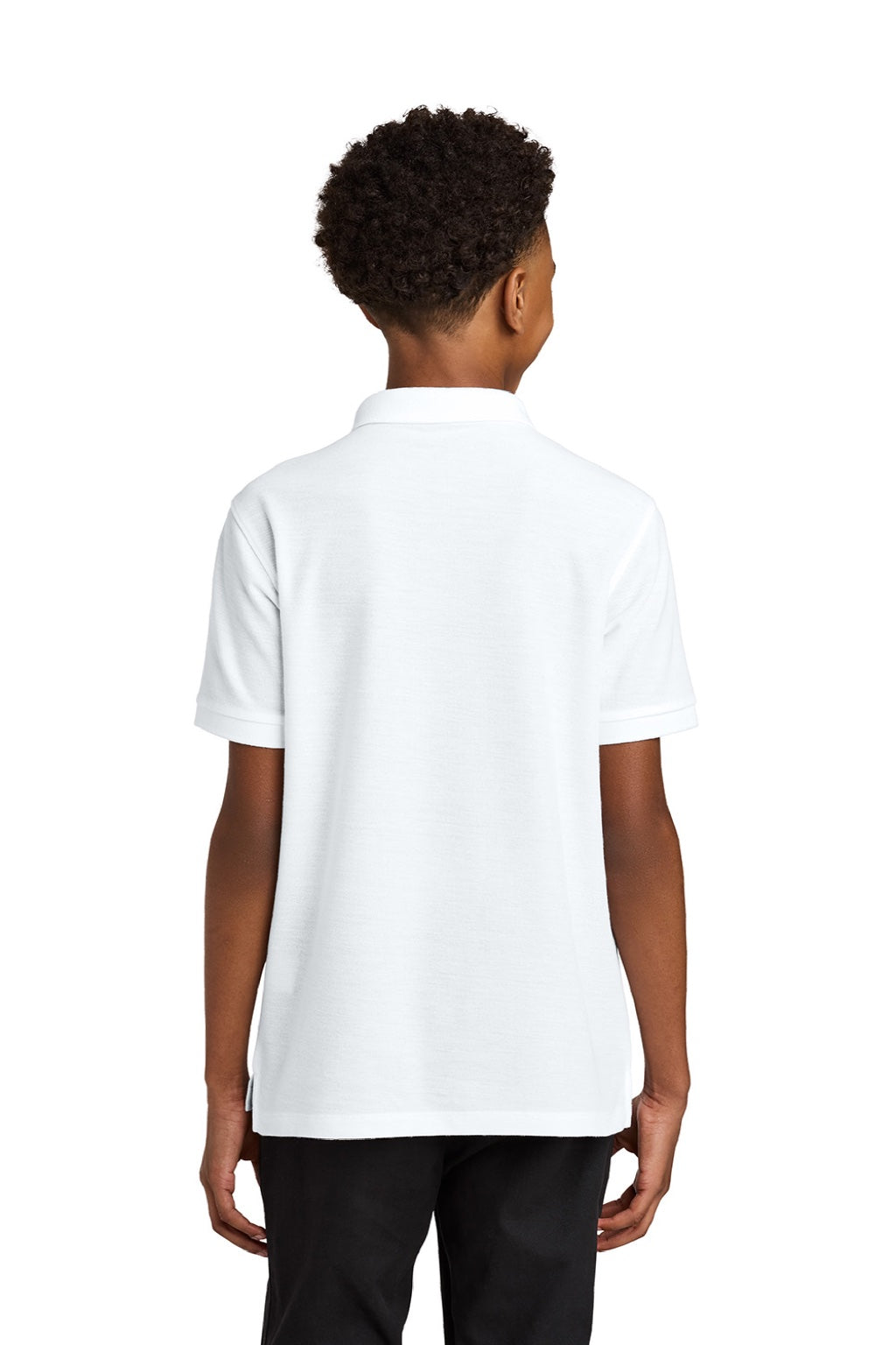 Port Authority Y200 Youth Wearever Signature Pique Short Sleeve Polo Shirt White Model Back