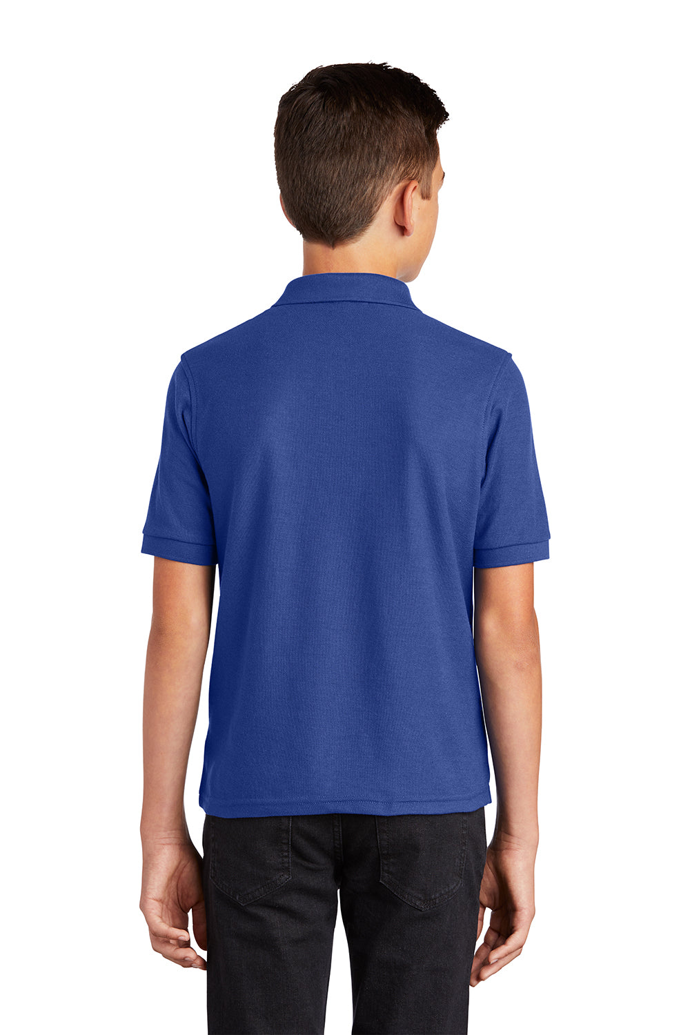 Port Authority Y500 Youth Silk Touch Wrinkle Resistant Short Sleeve Polo Shirt Royal Blue Model Back