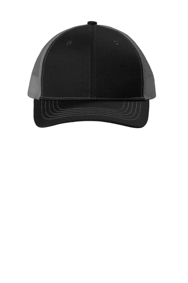 Port Authority Hats YC402 Youth Snapback Trucker Hat Black/Steel Grey Flat Front