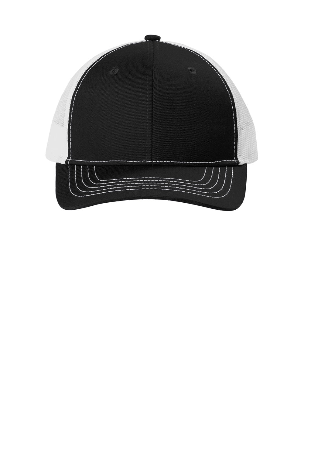 Port Authority Hats YC402 Youth Snapback Trucker Hat Black/White Flat Front