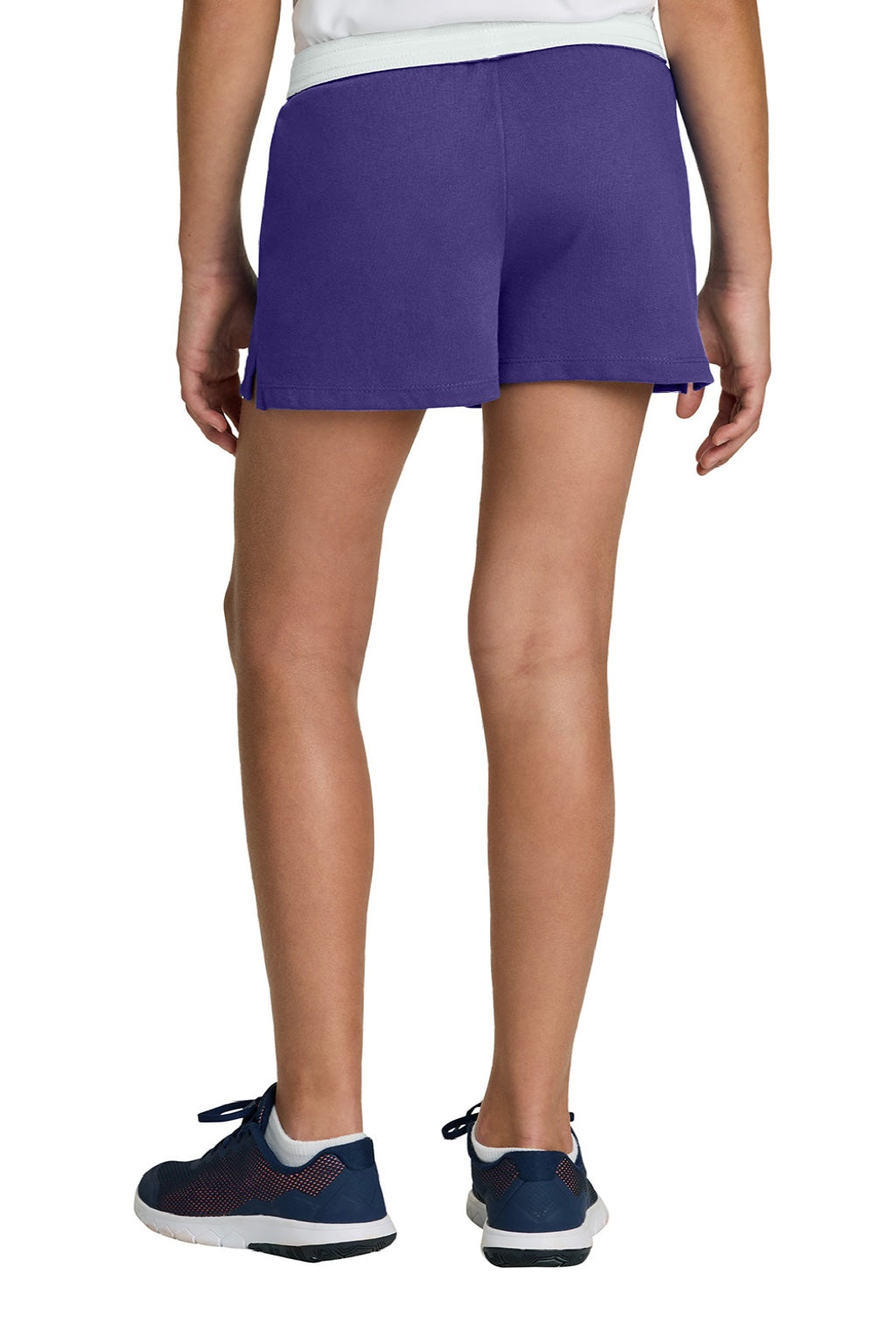 Sport-Tek YGST311 Youth Girls Jersey Knit Squad Shorts Purple Model Back