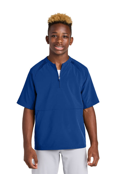 Sport-Tek YJST489 Youth Repeat Moisture Wicking 1/4 Zip Short Sleeve Jacket True Royal Blue Model Front