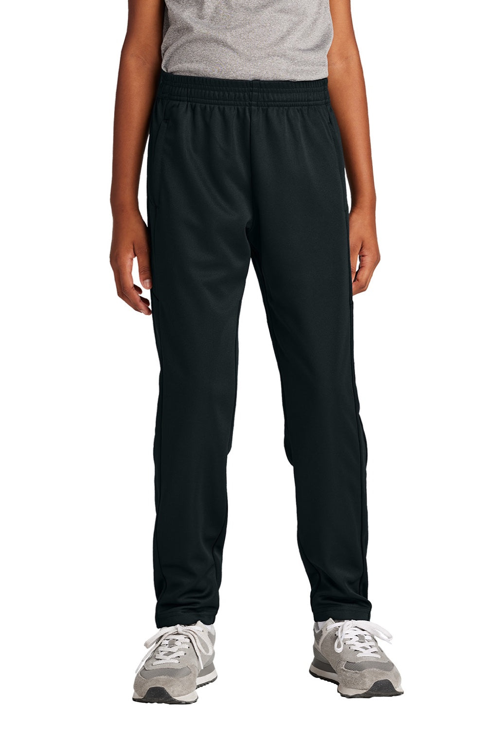 Sport-Tek YPST800 Youth Moisure Wicking Travel Pants w/ Pockets Black Model Front