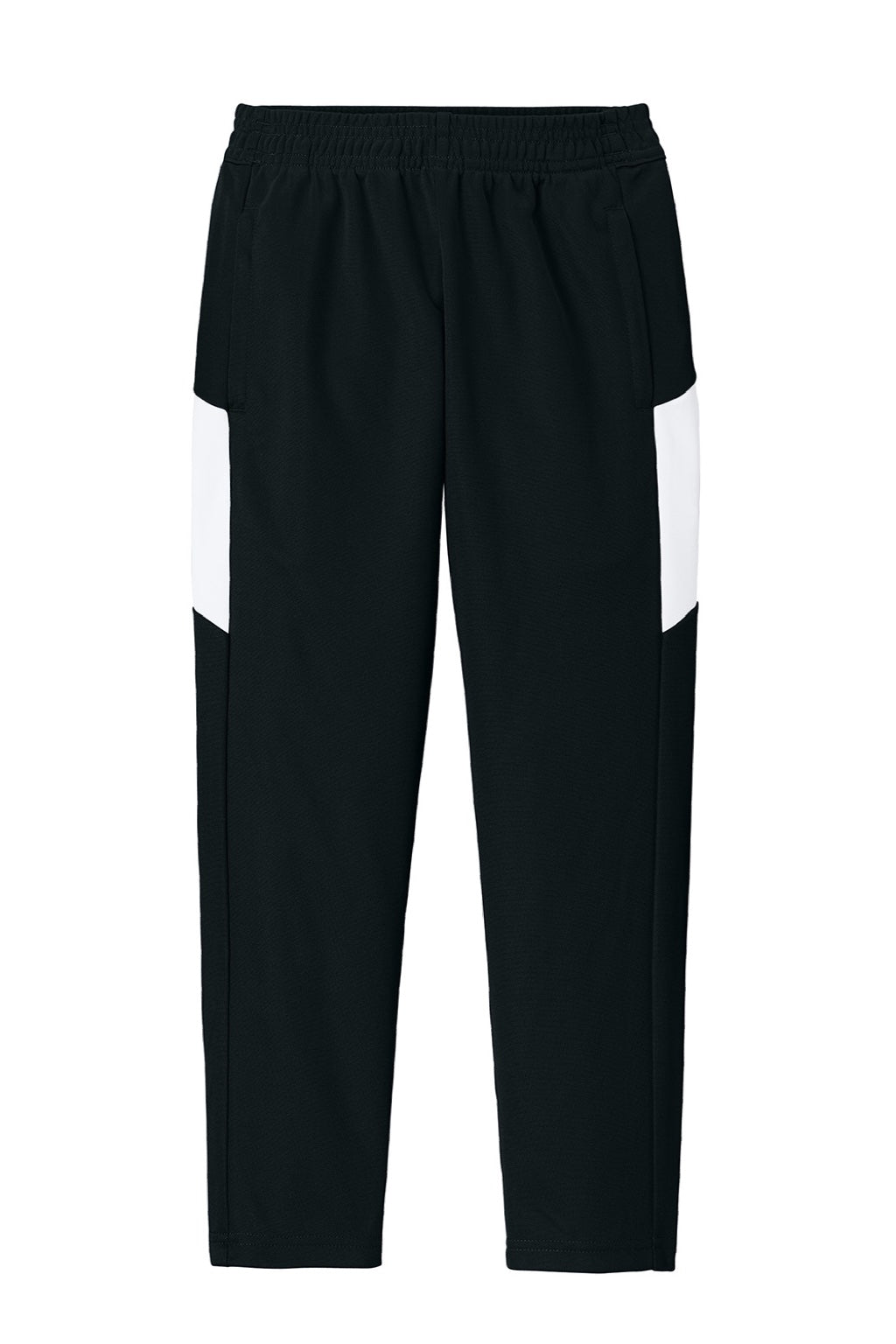Sport-Tek YPST800 Youth Moisure Wicking Travel Pants w/ Pockets Black/White Flat Front