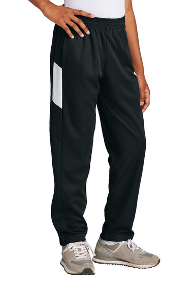 Sport-Tek YPST800 Youth Moisure Wicking Travel Pants w/ Pockets Black/White Model Front