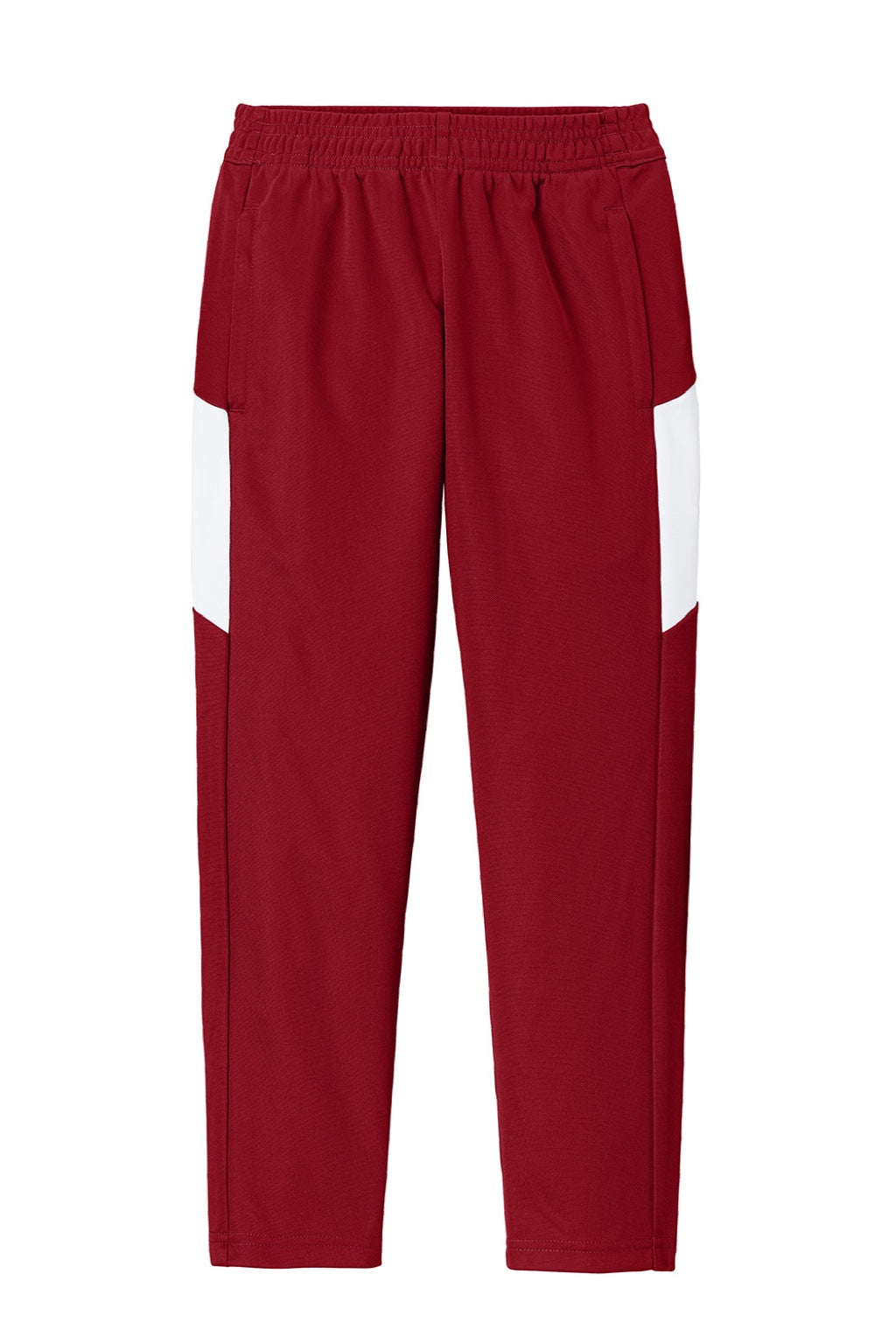Sport-Tek YPST800 Youth Moisure Wicking Travel Pants w/ Pockets Deep Red/White Flat Front