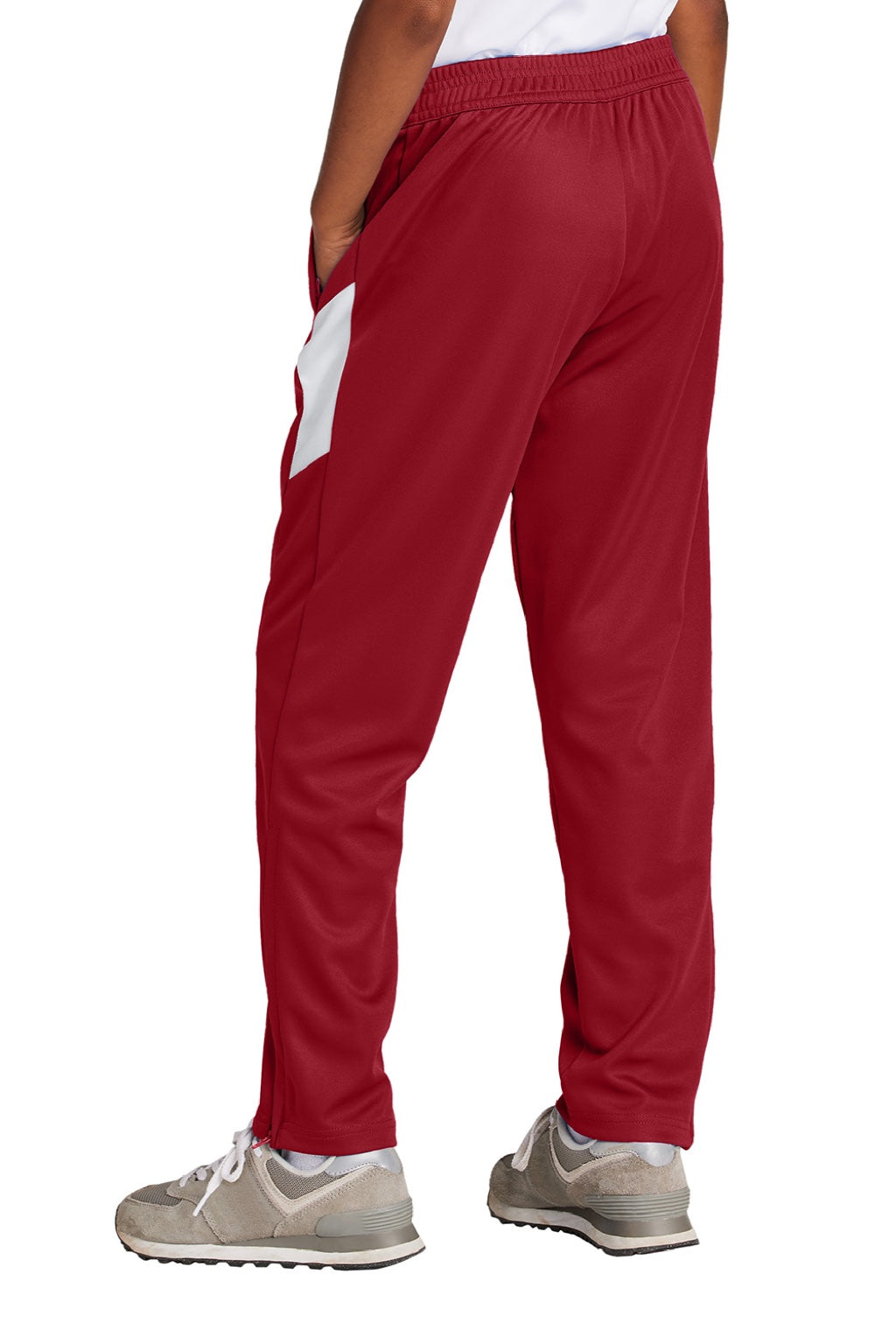 Sport-Tek YPST800 Youth Moisure Wicking Travel Pants w/ Pockets Deep Red/White Model Back