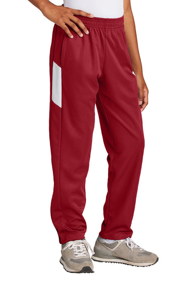 Sport-Tek YPST800 Youth Moisure Wicking Travel Pants w/ Pockets Deep Red/White Model Front